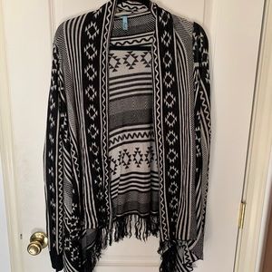black and white geometric cardigan
